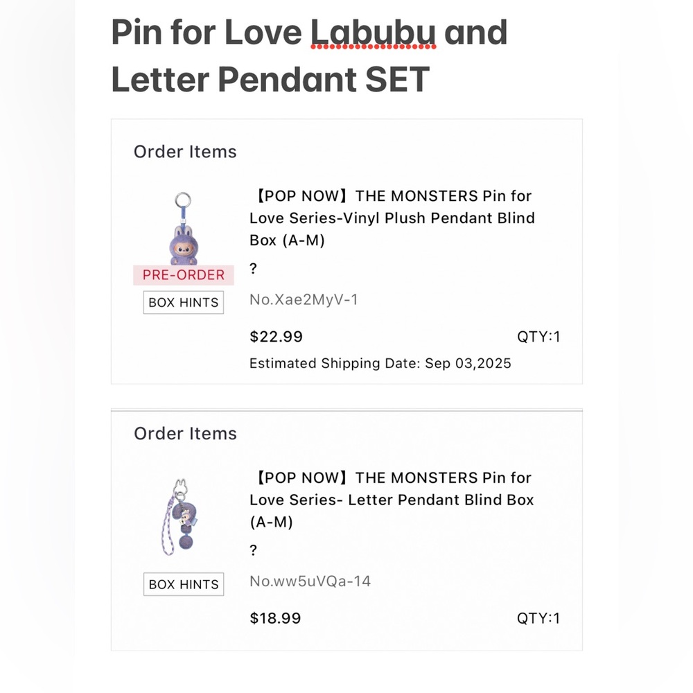 PIN FOR LOVE Letter “?” SET  - New V4 THE MONSTERS LABUBU “?” SET
